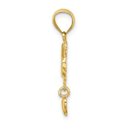 14k Yellow Gold MOM w/ Dangling Heart Charm