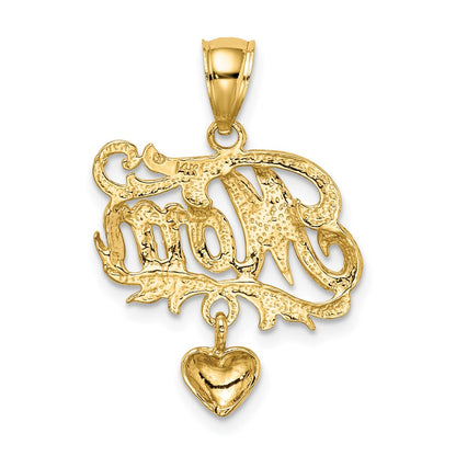 14k Yellow Gold MOM w/ Dangling Heart Charm