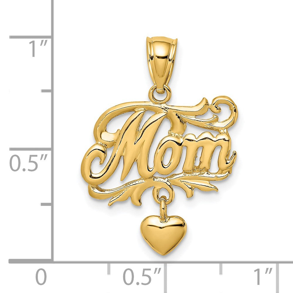 14k Yellow Gold MOM w/ Dangling Heart Charm