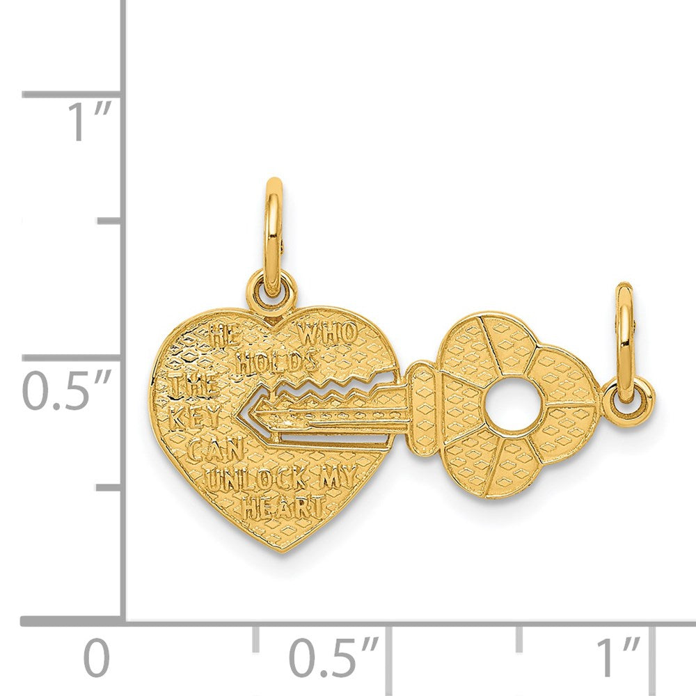 14k Yellow Gold Heart and Key Break Apart Charm