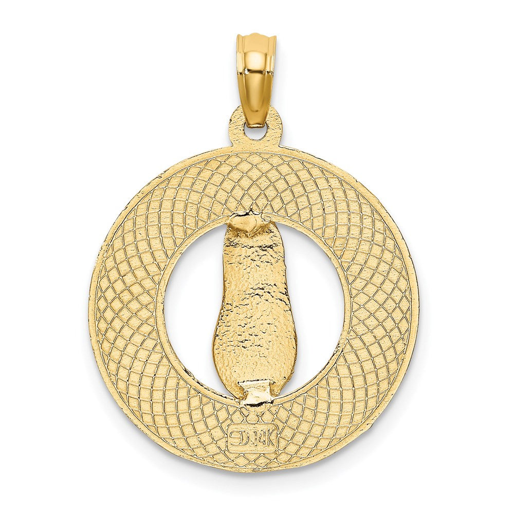 14k Yellow Gold LIFES A BEACH Circle W/Flip-Flop Charm