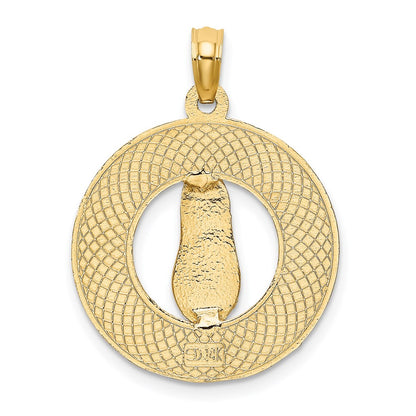 14k Yellow Gold LIFES A BEACH Circle W/Flip-Flop Charm