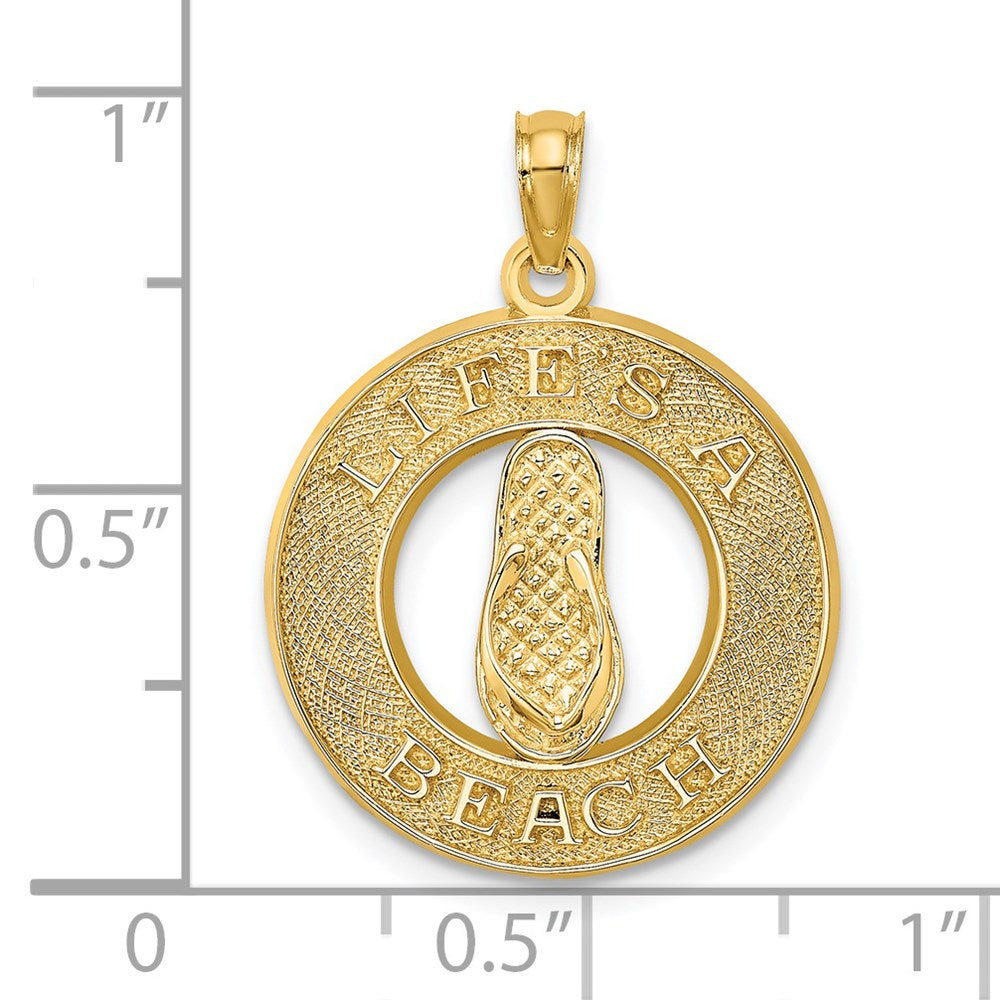 14k Yellow Gold LIFES A BEACH Circle W/Flip-Flop Charm