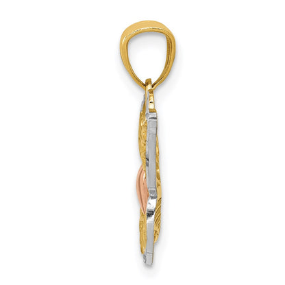 14k Two-tone Gold w/White Rhodium Butterflyw/Heart Pendant