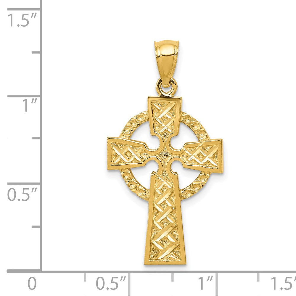 14k Yellow Gold Diamond-cut Celtic Cross Pendant