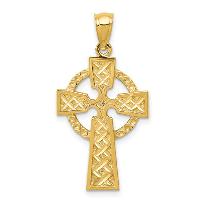 14k Yellow Gold Diamond-cut Celtic Cross Pendant