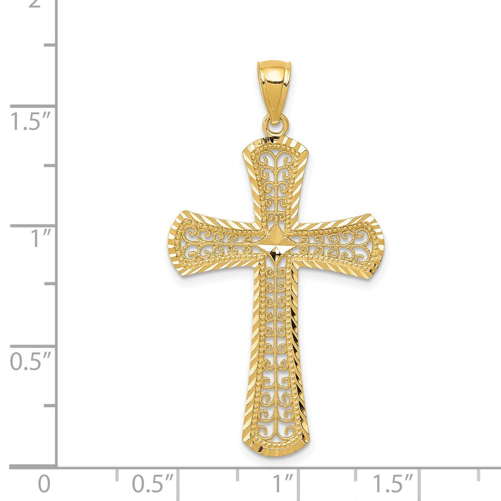 14k Yellow Gold Diamond-cut Filigree Cross Pendant