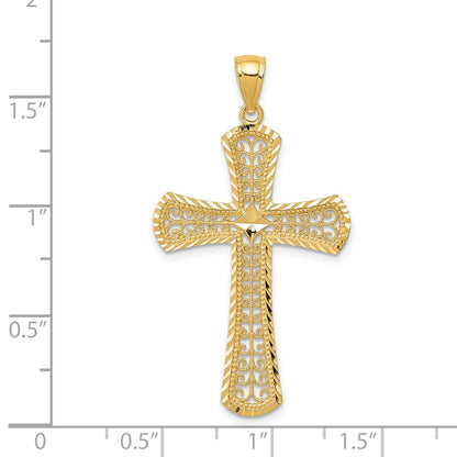 14k Yellow Gold Diamond-cut Filigree Cross Pendant