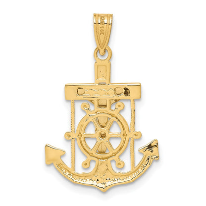 14k Two-tone Gold Diamond-cut Mariner's Cross Pendant