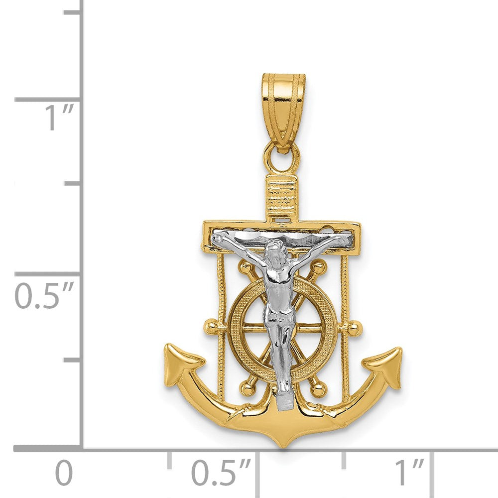 14k Two-tone Gold Diamond-cut Mariner's Cross Pendant