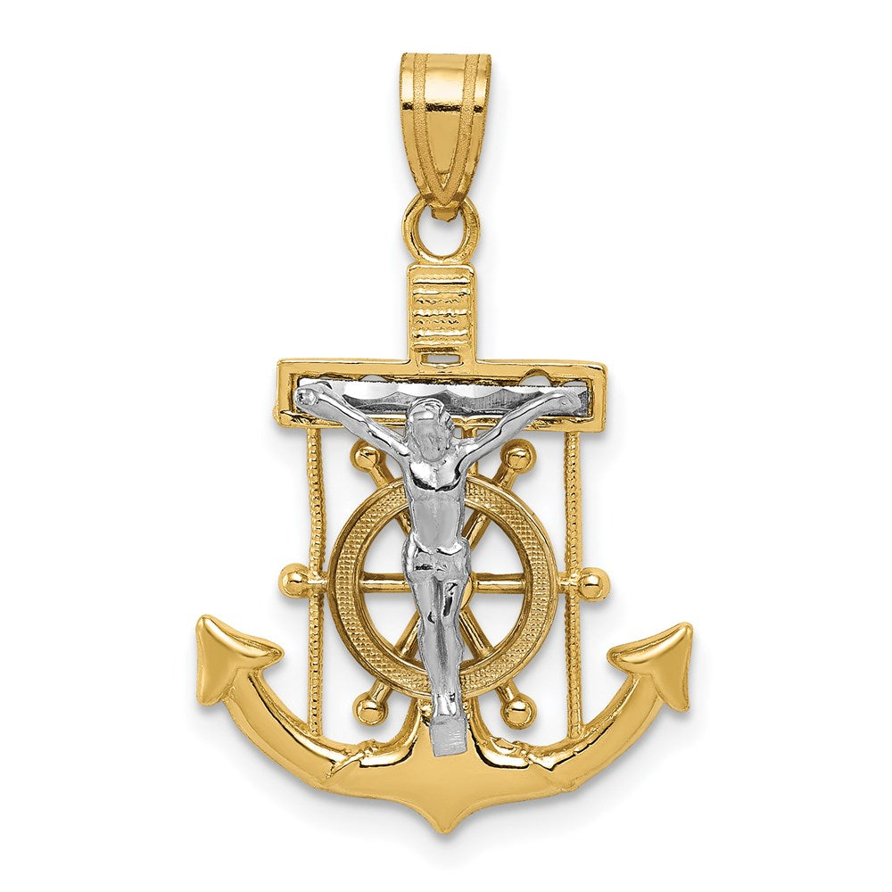 14k Two-tone Gold Diamond-cut Mariner's Cross Pendant