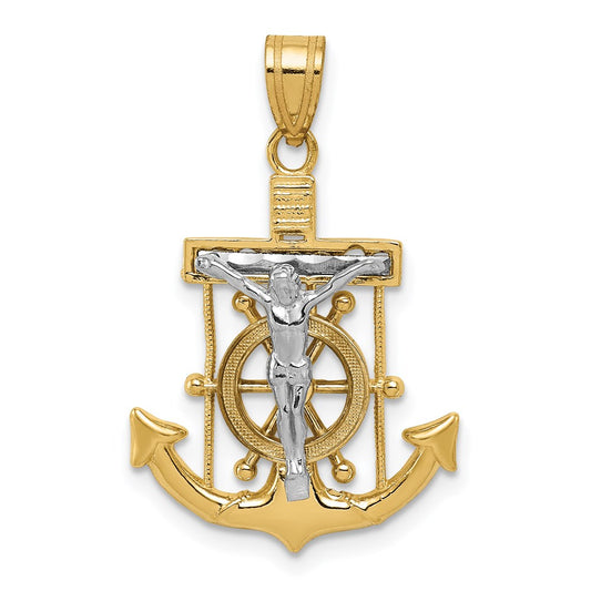 14k Two-tone Gold Diamond-cut Mariner's Cross Pendant