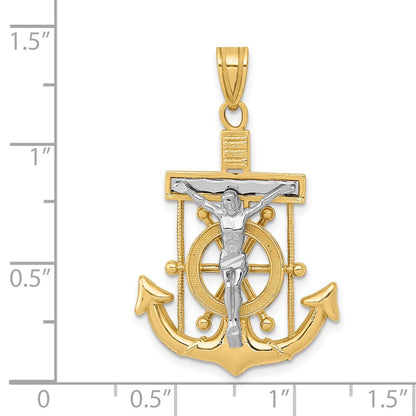 14k Two-tone Gold Diamond-cut Mariner's Cross Pendant