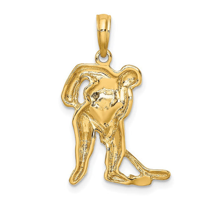 14k Yellow Gold Hockey Player with Stick and Puck Charm