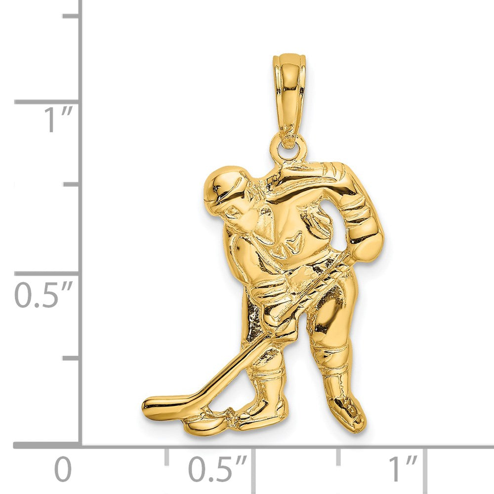14k Yellow Gold Hockey Player with Stick and Puck Charm