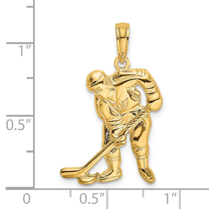 14k Yellow Gold Hockey Player with Stick and Puck Charm