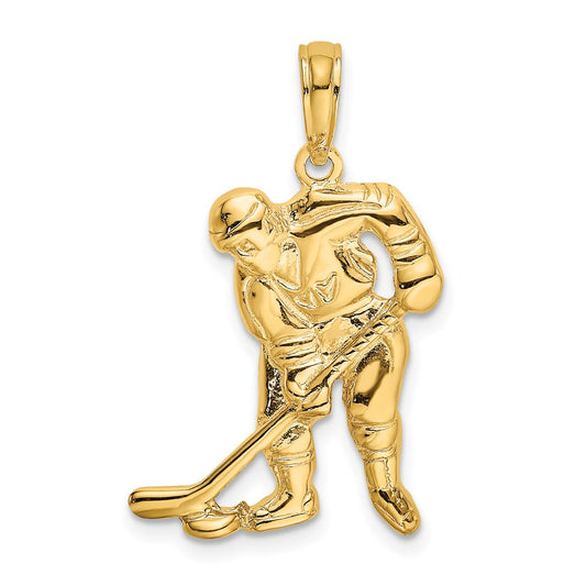 14k Yellow Gold Hockey Player with Stick and Puck Charm