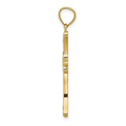 14k Yellow Gold w/Rhodium Cross Pendant