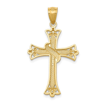 14k Yellow Gold w/Rhodium Cross Pendant