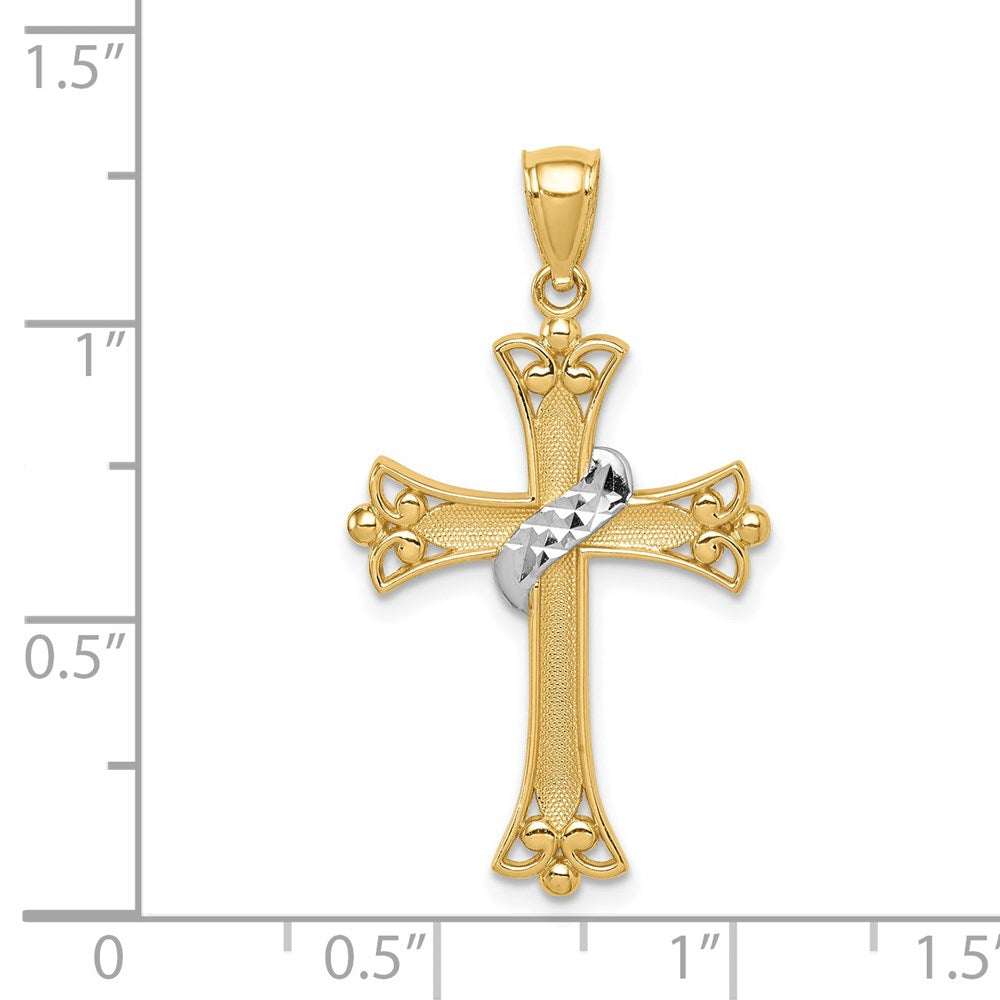 14k Yellow Gold w/Rhodium Cross Pendant