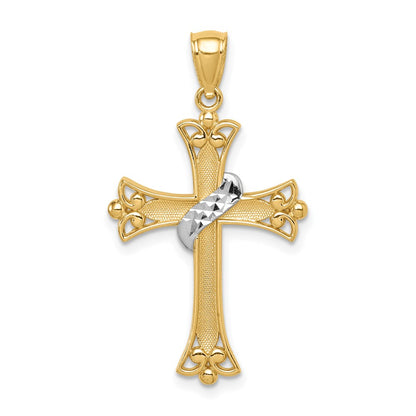14k Yellow Gold w/Rhodium Cross Pendant