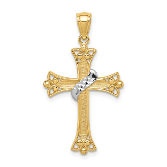 14k Yellow Gold w/Rhodium Cross Pendant