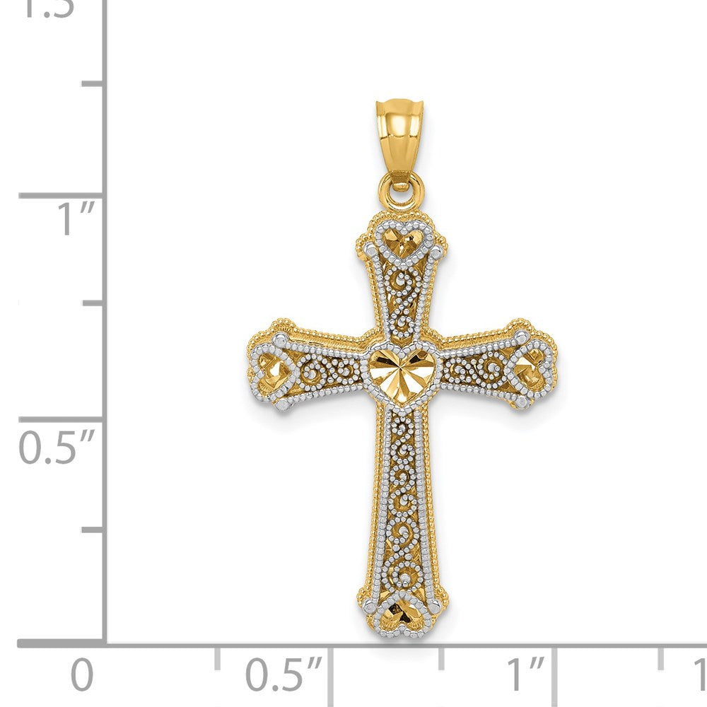 14k Two-tone Gold Hearts Cross Pendant