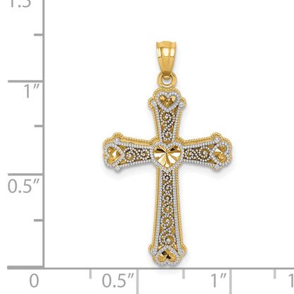 14k Two-tone Gold Hearts Cross Pendant