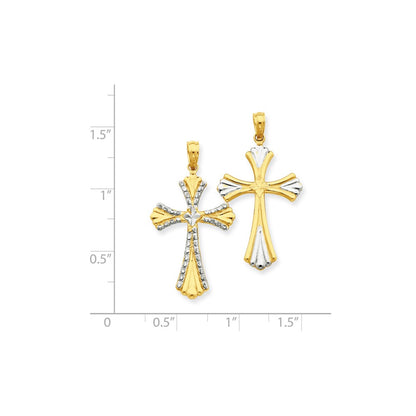 14k Yellow & Rhodium Gold w/Rhodium Diamond-cut Reversible Cross Pendant