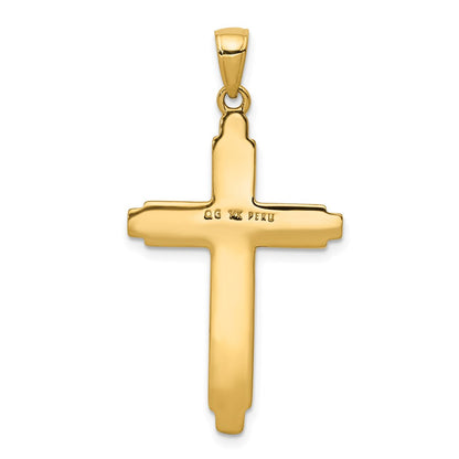14k Yellow Gold Textured Outline Cross Pendant