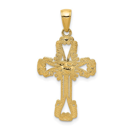 14k Yellow Gold Beaded Cross with Heart Pendant
