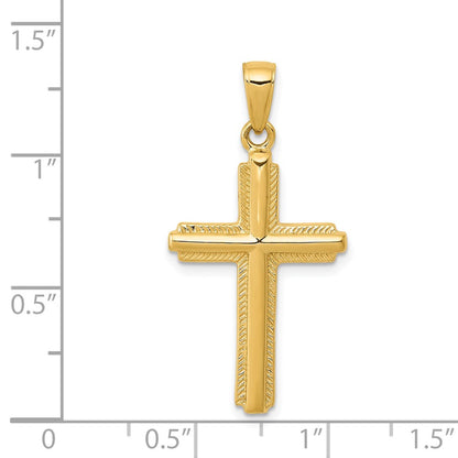 14k Yellow Gold Cross with Striped Border Pendant