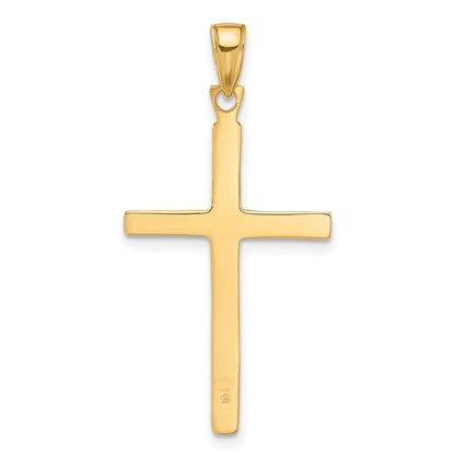 14k Yellow Gold Satin Finish Accent Stick Cross Pendant