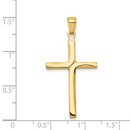 14k Yellow Gold Satin Finish Accent Stick Cross Pendant