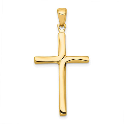 14k Yellow Gold Satin Finish Accent Stick Cross Pendant
