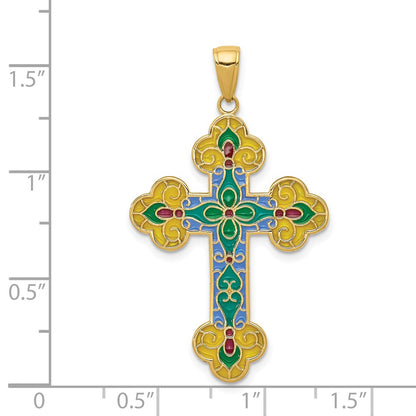 14k Yellow Gold Acrylic Flower Center Budded Cross Pendant