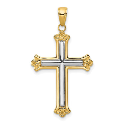 14k Yellow & Rhodium Gold w/Rhodium Budded Yellow Cross Frame Pendant