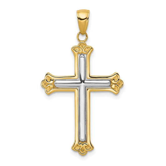 14k Yellow & Rhodium Gold w/Rhodium Budded Yellow Cross Frame Pendant