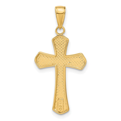 14k Yellow Gold Diamond-cut Beveled Edges Cross Pendant