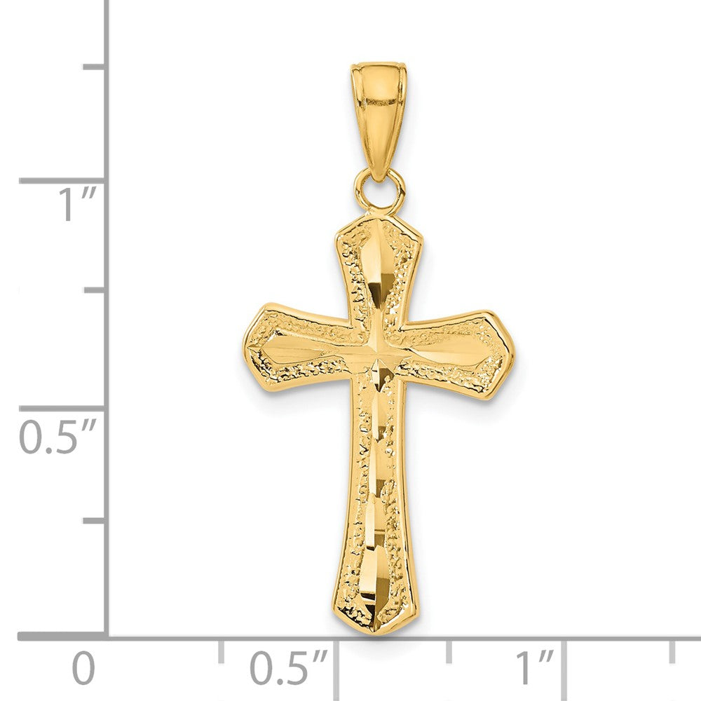 14k Yellow Gold Diamond-cut Beveled Edges Cross Pendant