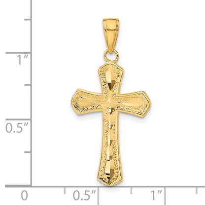 14k Yellow Gold Diamond-cut Beveled Edges Cross Pendant