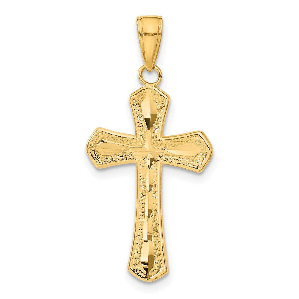14k Yellow Gold Diamond-cut Beveled Edges Cross Pendant