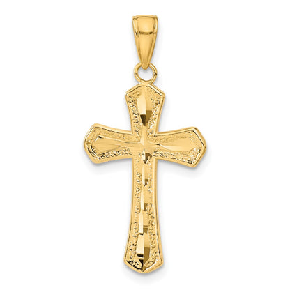 14k Yellow Gold Diamond-cut Beveled Edges Cross Pendant