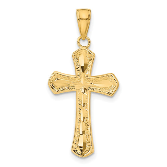 14k Yellow Gold Diamond-cut Beveled Edges Cross Pendant