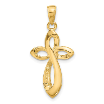 14k Yellow Gold Polished w/Satin Figure 8 Cross Pendant