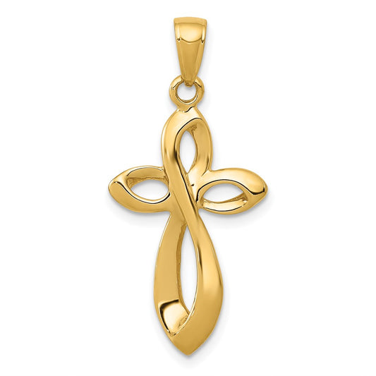 14k Yellow Gold Polished w/Satin Figure 8 Cross Pendant