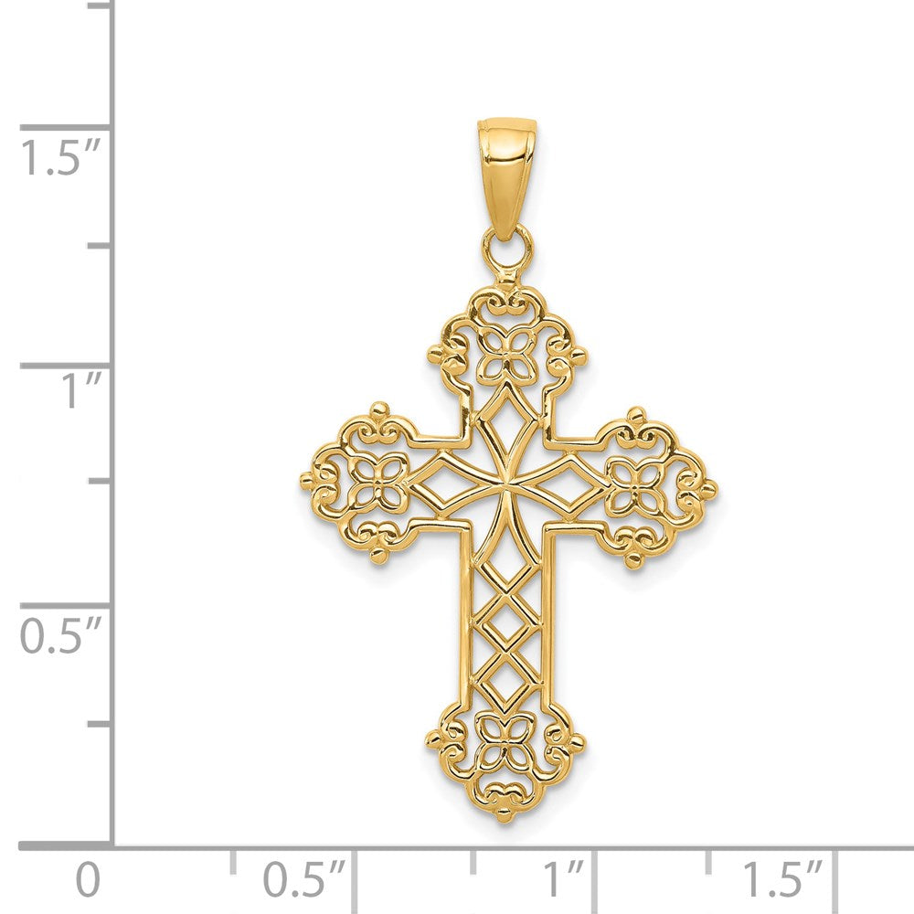 14k Yellow Gold Lacey Budded Cross Pendant