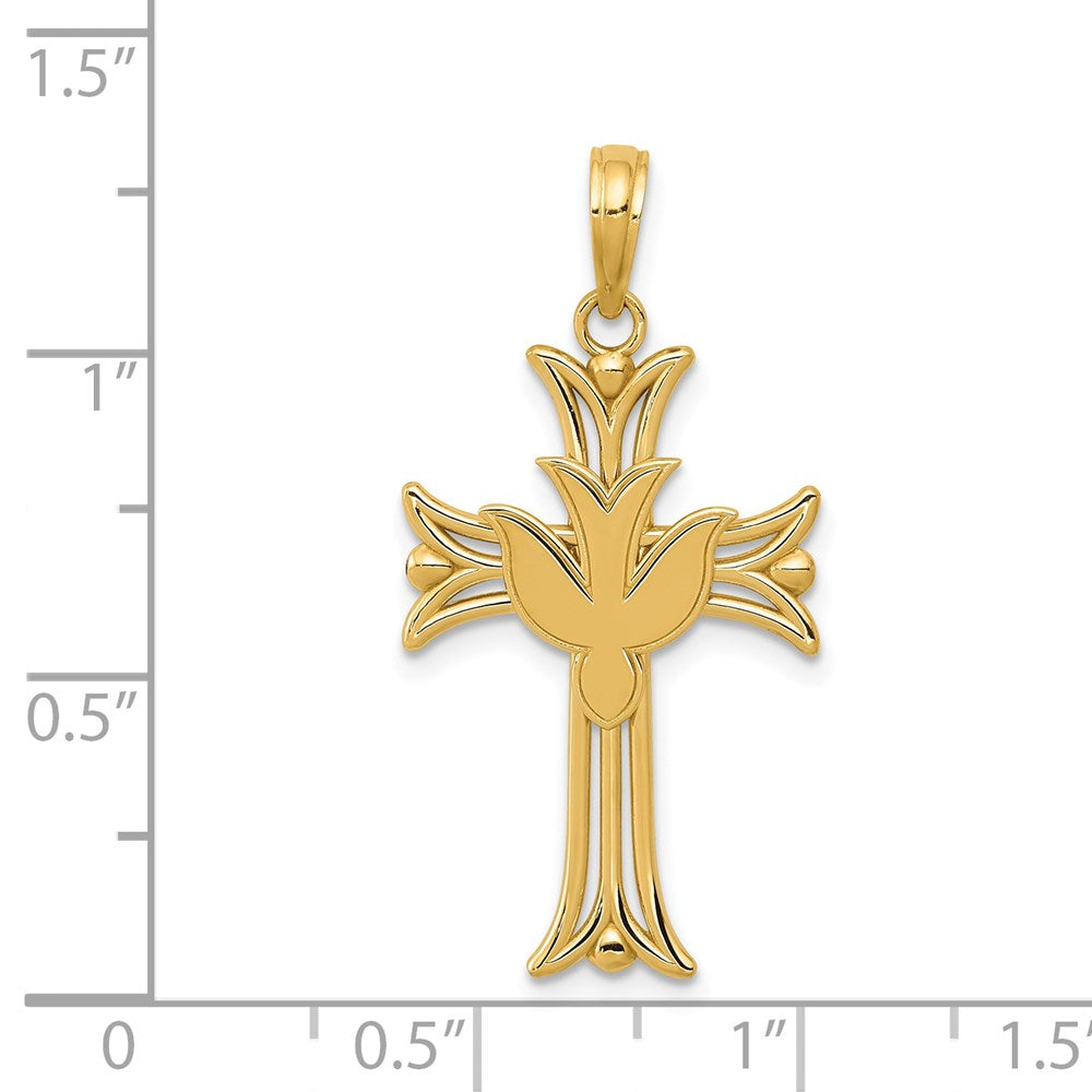 14k Yellow Gold Dove on Cross Pendant