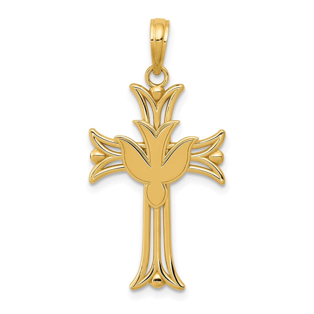 14k Yellow Gold Dove on Cross Pendant