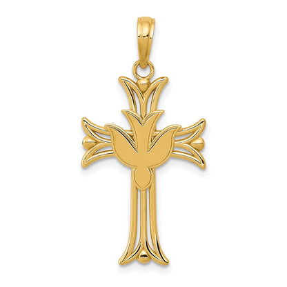 14k Yellow Gold Dove on Cross Pendant